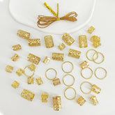 Elegant Hollow Out Gold Hair Rings Set – 40pcs Braiding Hair Cuffs for Women and Girls